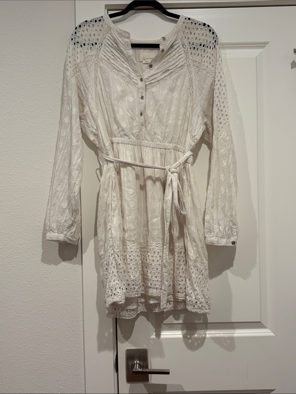 Anthropologie White Eyelet Lace Long Sleeve Tunic Dress